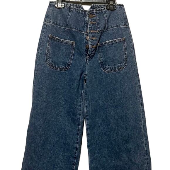 Free People Wide Leg Crop Button Front Jeans - Picture 2 of 6
